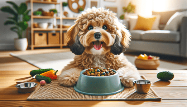 CAVAPOO DOG EATING DOG FOOD